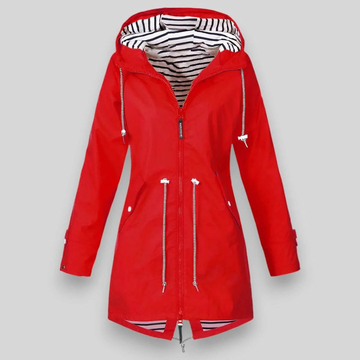 Women's Waterproof Hooded Jacket with Drawstring Waist Detail