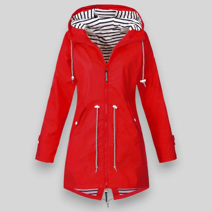 Women's Waterproof Hooded Jacket with Drawstring Waist Detail