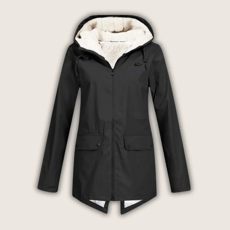 Women's Waterproof Hooded Jacket with Sherpa Lining Back