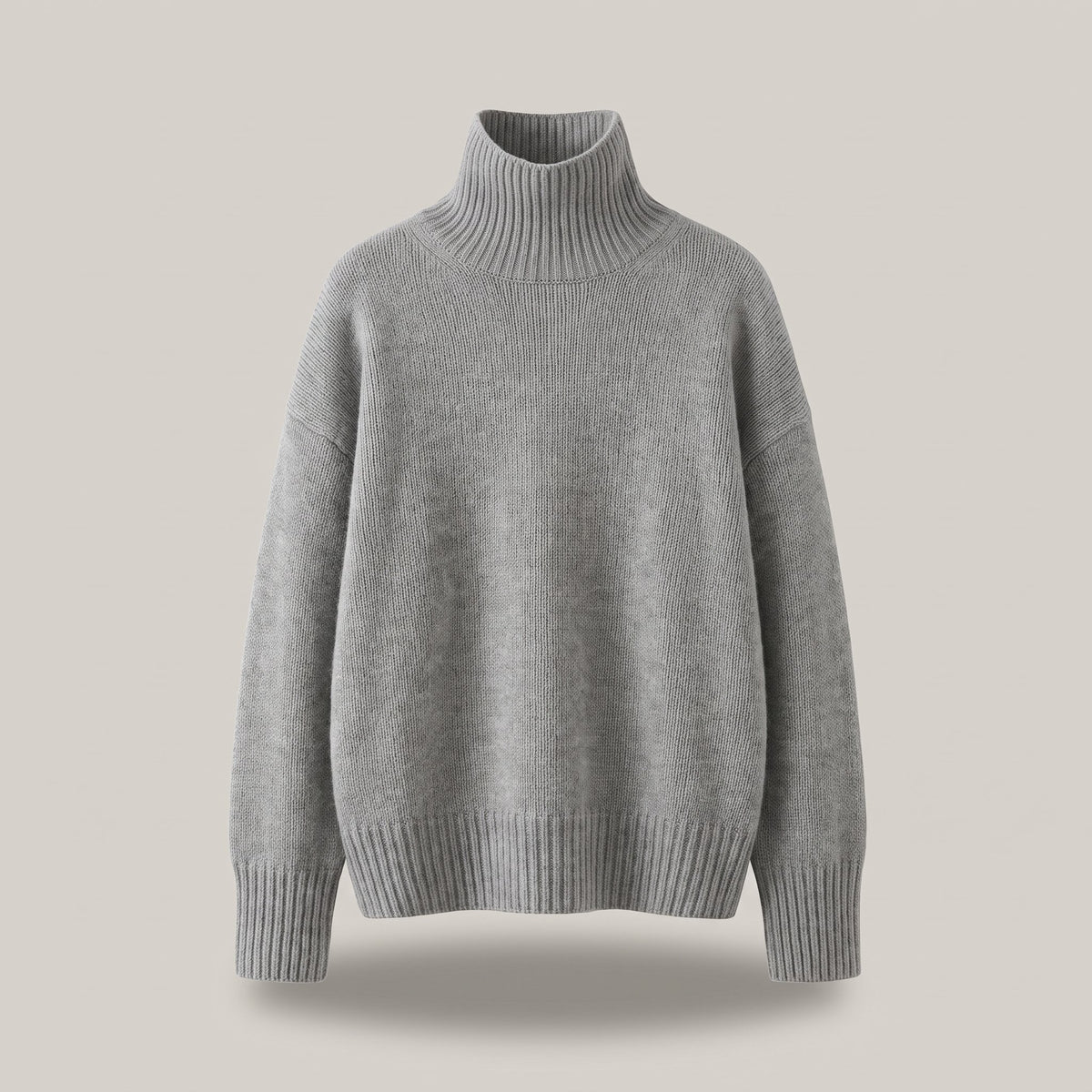 Women's Wool High-Neck Sweater with Dropped Shoulder Close Up