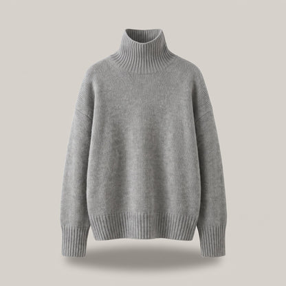 Women's Wool High-Neck Sweater with Dropped Shoulder Close Up
